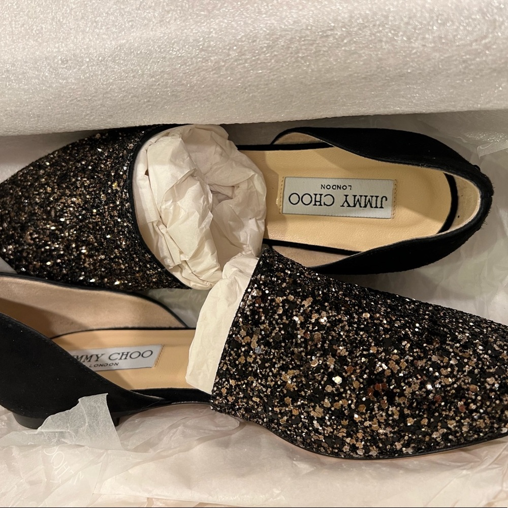 Jimmy Choo Globe Bronze/Black Sequence Flats